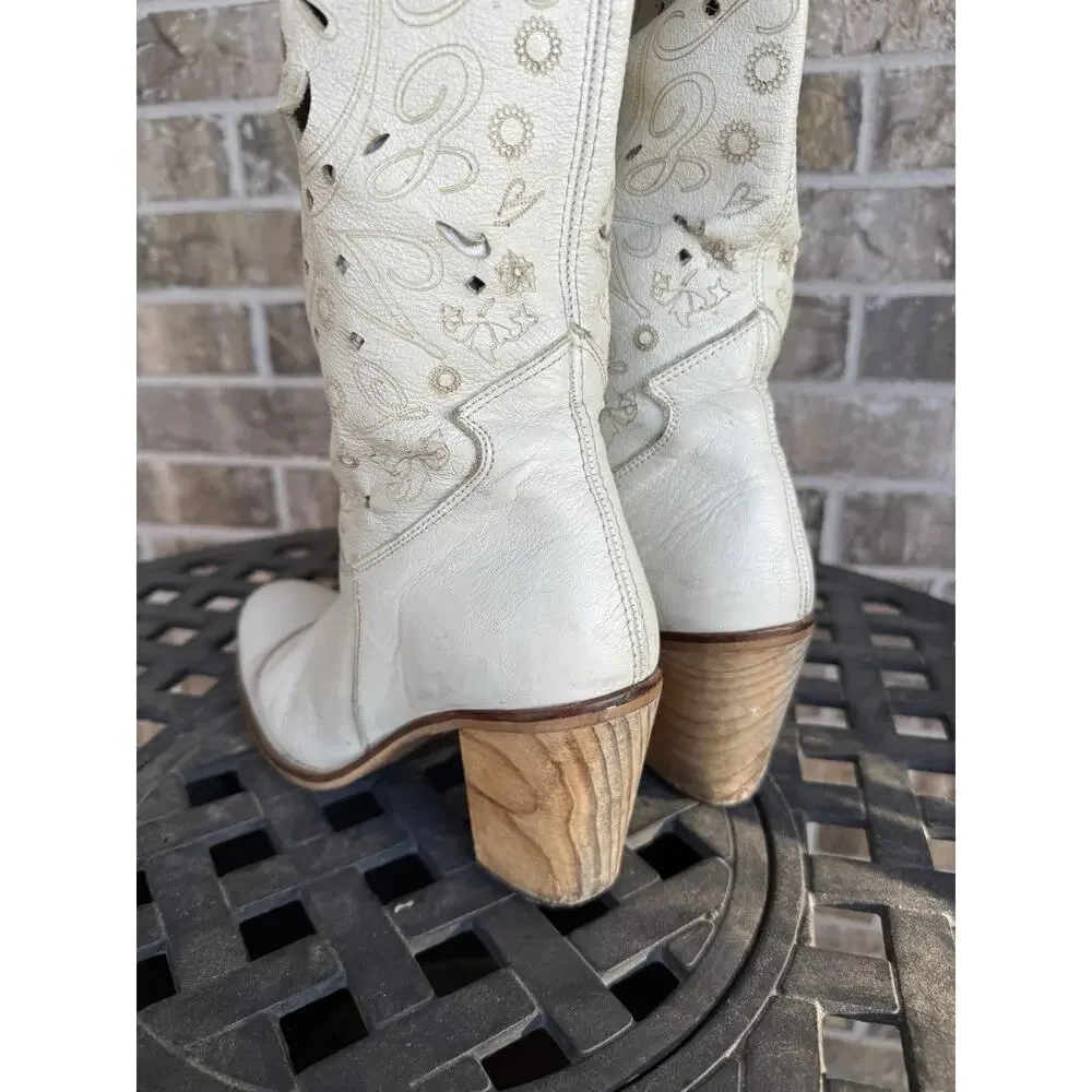 Vintage Ivory Cutout Celestial Cowboy Spanish Western Boots EU 38 / US 7.5